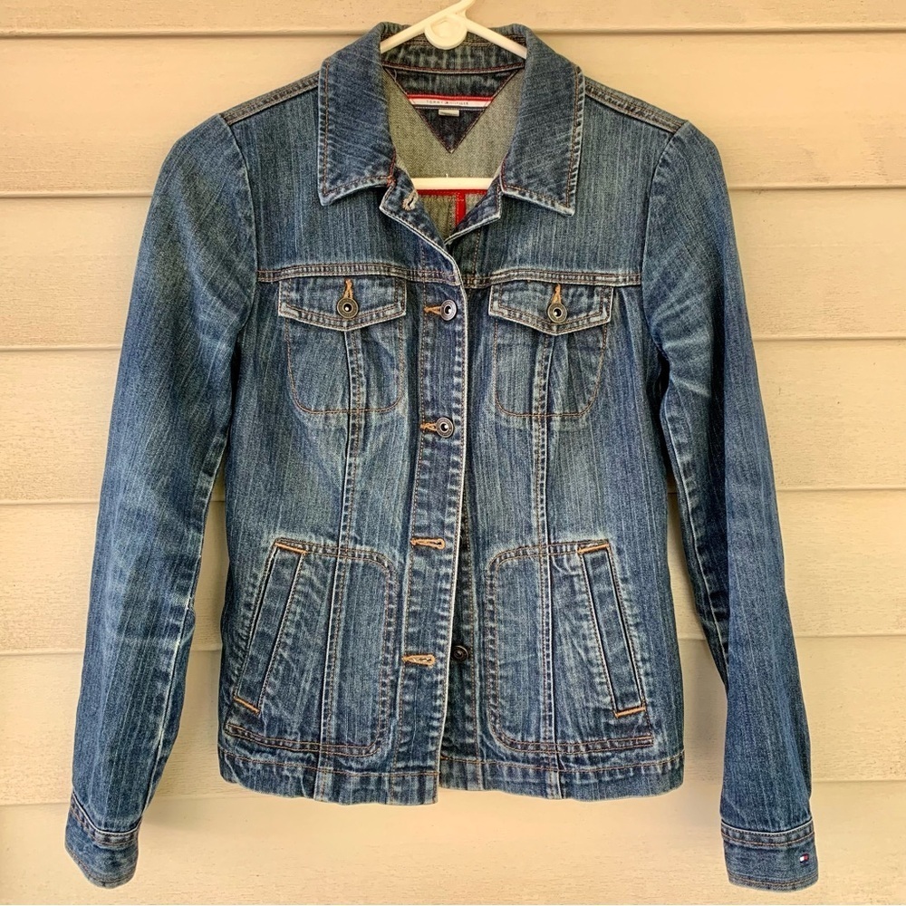Tommy Hilfiger Dark Wash jean denim jacket women's size XS EUC - Picture 1 of 7